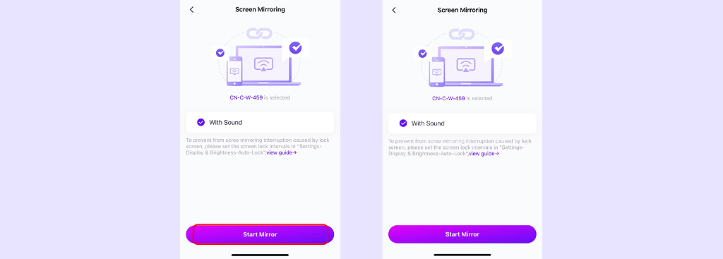 Start screen mirroring steps