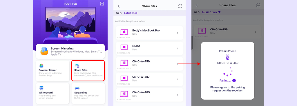 Share files device pairing steps