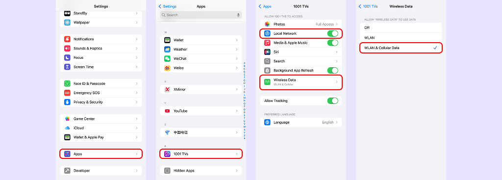 Turn on Local Network and Wireless Data