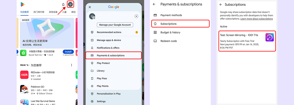 Cancel a subscription on Google Play