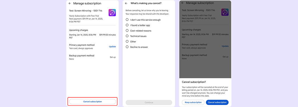 Cancel a subscription on Google Play