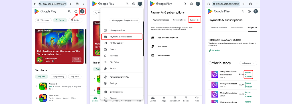 Request a refund on Google Play