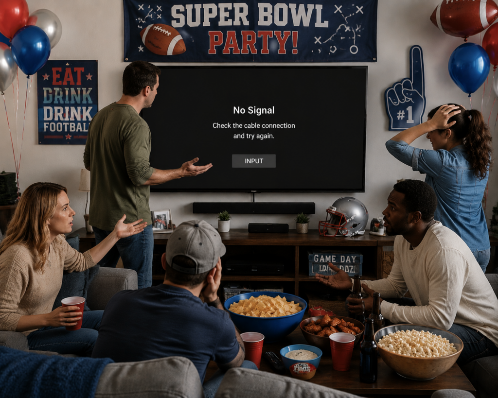 Super Bowl Party Crisis - TV Not Working