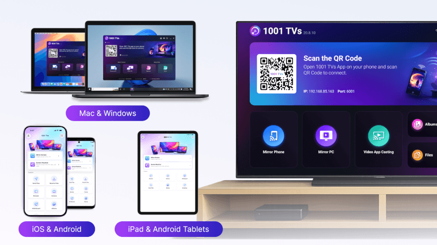1001 TVs screen mirror across different devices