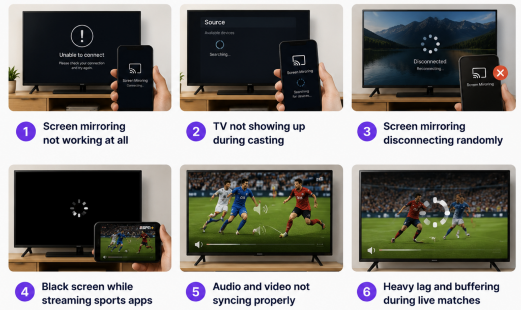 Common screen mirroring problems during live matches