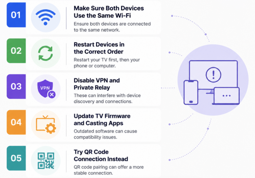Fix screen mirroring not working infographic guide