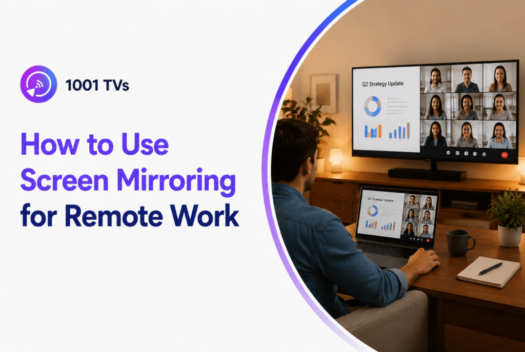 Remote work setup with wireless screen mirroring