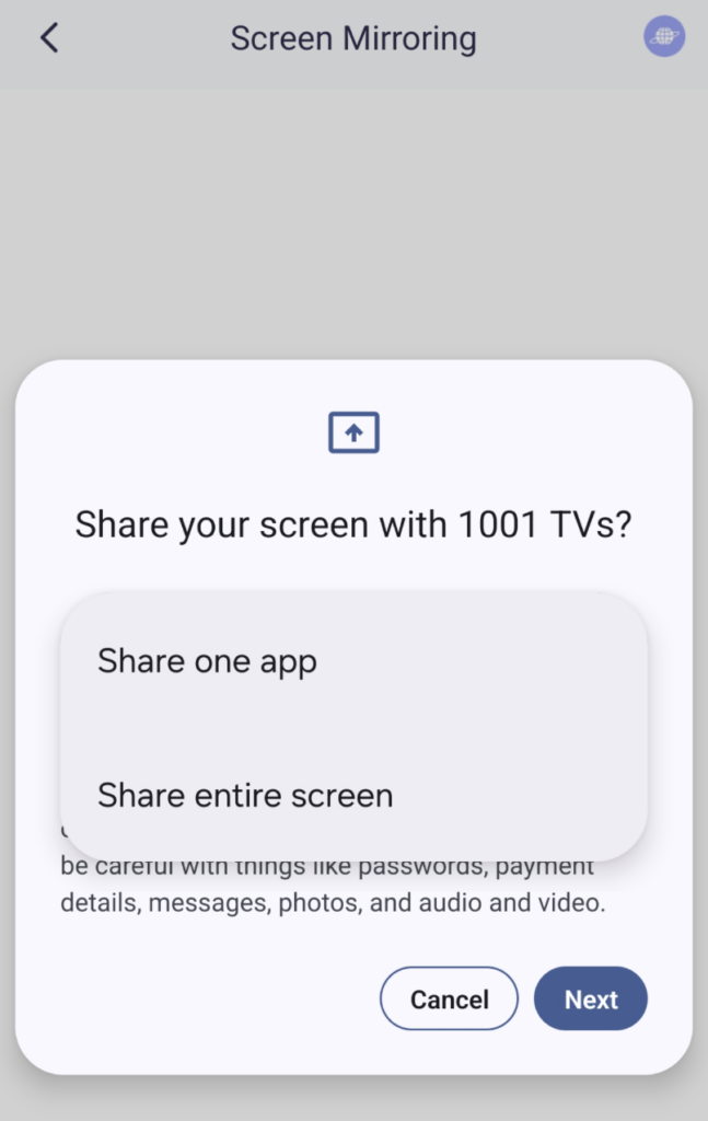 function of share one app in 1001 TVs