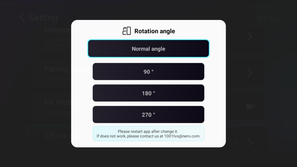 1001 TVs supports rotation angle